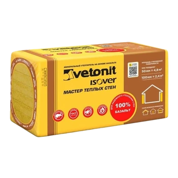 Утеплитель в плитах Изовер Мастер Теплых Стен, 50мм, 2,4 м2, 600х1000мм (8 плит)