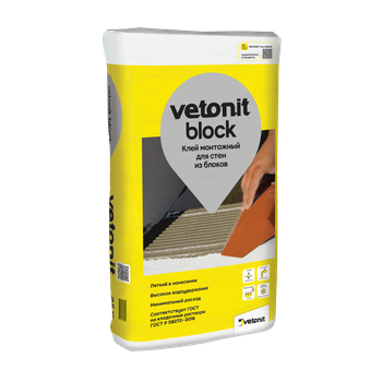 Ветонит (vetonit) block Цементный клей для тонкошовной кладки ячеистых блоков и кирпича